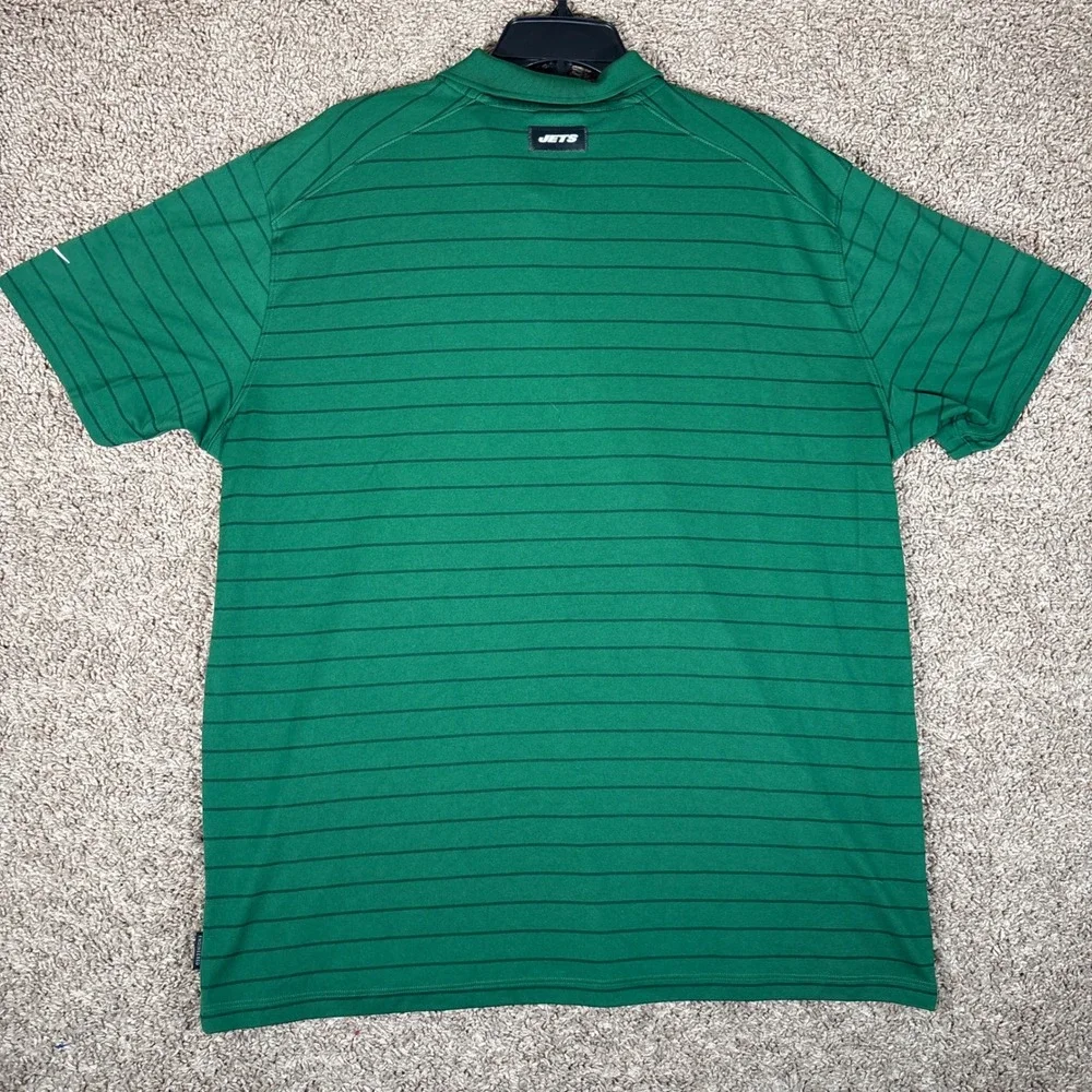 Nike New York Jets NFL Dri-FIT Striped Polo Shirt Mens XL Green Short Sleeve